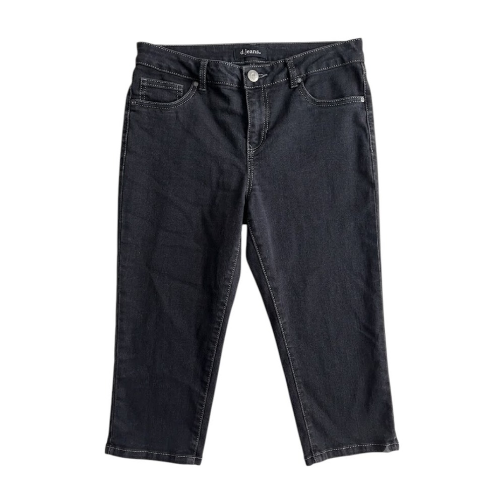 Black Stretch Denim Capri Pants Embellished Back Pockets Size 8 Stretchy - Picture 1 of 9
